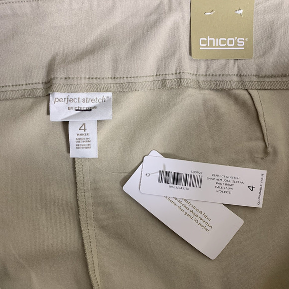 Chico's Pants Womens Size 4 (20) Josie Perfect Stretch Snap Ankle Pale Taupe NWT - Picture 5 of 9